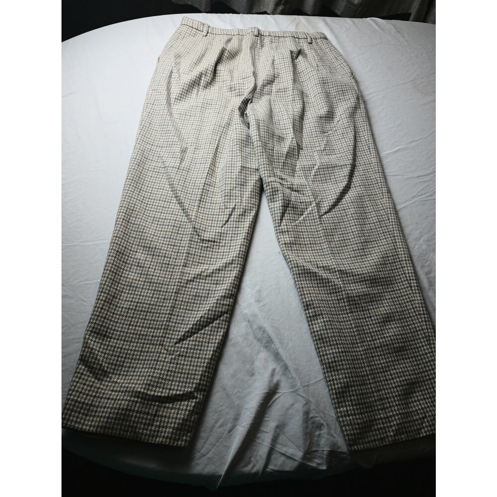 Vintage Pendleton Women's Flared Trouser Pants Wool‎ Hounds tooth Tan Blue  16
